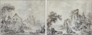 Courting Couples In A Wooded Landscape by Jean II Restout