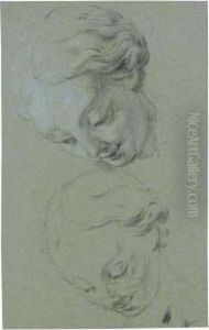 Two Studies Of The Head Of A Girl Looking Down by Jean II Restout