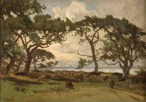 Kustenszene Mit Schafherde. by Karl Lorenz Rettich