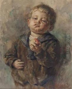 Bub Mit Apfel In Der Hand by Heinrich Rettig