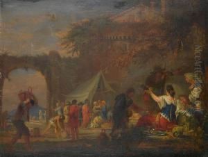 Figures Harvesting Grapes With Others Drinking And Making Music by Willem Reuter
