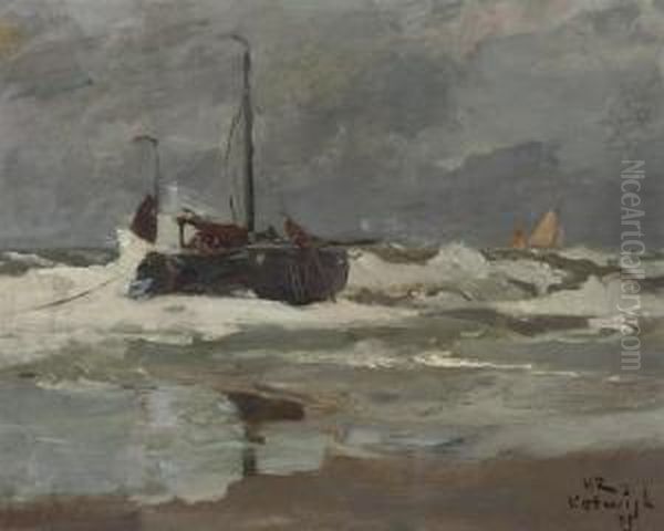 A Fishing Vessel In Choppy Waters, Katwijk - view 1