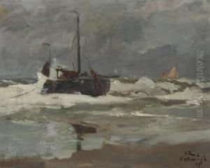 A Fishing Vessel In Choppy Waters, Katwijk