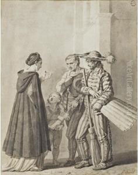 Les Femmes De Fribourg En Suisse [pierre Henri Revoil ; Women Of Fribourg In Switzerland ; Pen, Black Ink, Grey Wash] - view 1