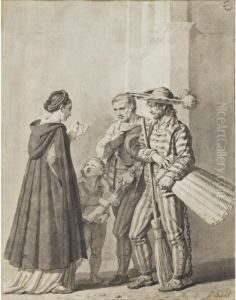 Les Femmes De Fribourg En Suisse [pierre Henri Revoil ; Women Of Fribourg In Switzerland ; Pen, Black Ink, Grey Wash]