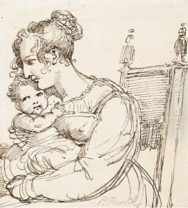 Une Femme Assise Tenant Un Enfant Dans Ses Bras by Pierre Henri Revoil