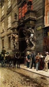 Fiaker Und Passanten Vor Dem Prager Clam-gallas-palais by Oscar Rex