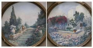 Vues De Jardins Paire De Tondos by Alphonse Rey