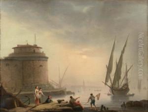 Pecheurs Au Coucher Du Soleil Au Port De La Rochelle by Philippe Rey