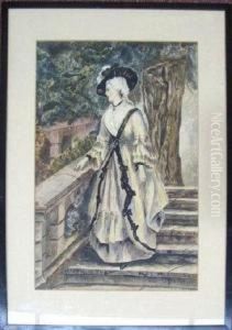 Portrait Of An 18th Century Lady In A Garden by Frank Reynolds