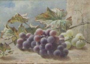 Still Life Study Ofblack And White Grapes On A Ledge by Frederick George Reynolds