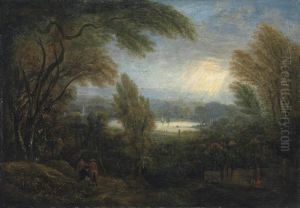 A View Across The Thames From Richmond Hill, With Travellers On A Path