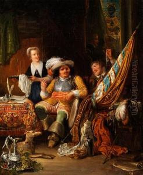 Barockes Interieur Mit Einem Landsknechtim Lehnstuhl - view 1