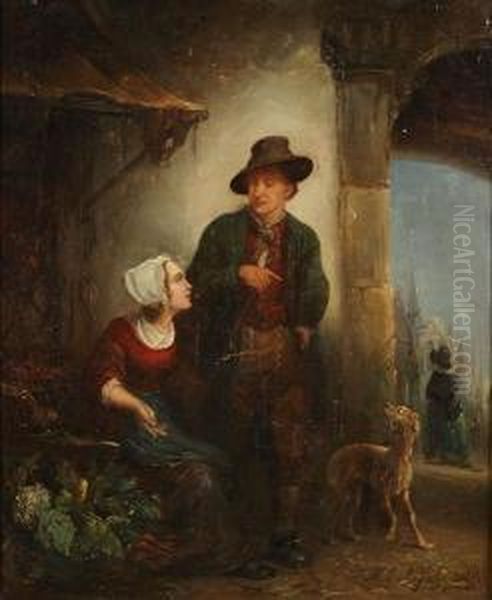 City View With Vegetable Vendors And Man With Dog - view 1