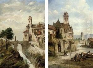 Washing Clothes At The Riverside; And A Village By A Mountaintorrent by Felice A. Rezia
