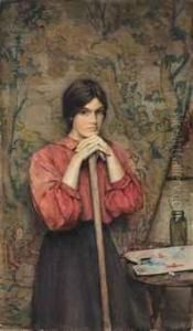 Study Of A Girl In The Artist's Studio Standing Before Atapestry