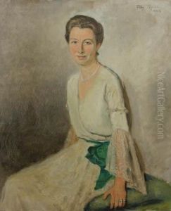 Portrait Of A Lady With A String Of Pearls by Fritz Rhein