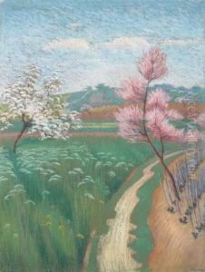 Fruhlingslandschaft Mit Bluhenden Baumen by Louis Rheiner