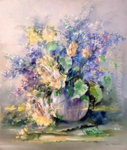 Blumenstillleben In Vase by Henry J. Rhodes