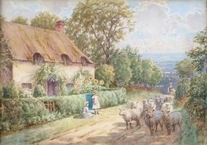 Children Watching The Flock Pass By by Henry J. Rhodes