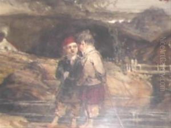 Two Boys Standing By A Stream - view 1
