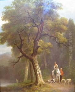 Rhodes, -1854 Travellers With Dog Andsheep On A Woodland Path, Inscribed On Reverse 'rhodes' With An Oldcataloguing Description, Oil On Panel, 29cm By 24cm by Joseph Rhodes