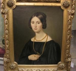 A Portrait Of A Young Woman, Half-length, Wearing A Long Gold Chain With A Cross A Portrait Of A Young Woman, Half-length, Wearing A Long Gold Chain With A Cross