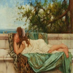 Lying Young Women Who Arewatching Two Butterflies