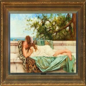 Lying Youngwomen Who Are Watching Two Butterflies