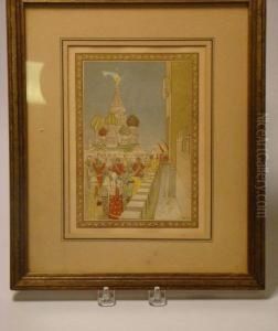 Crowd Gathered Outside Of The Church Of The Savior Of The Spilled Blood, St. Petersburg by Andrey Petrovich Riabushkin