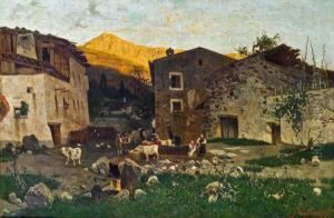 Abendstimmung Im Gebirgsdorf by Rudolf Ribarz