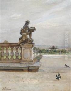 Park Scene At Schloss Hof In The Marchfeld by Rudolf Ribarz