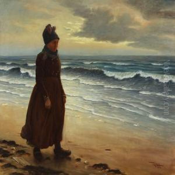Young Girl From Fanoe Walking Along The Beach - view 1