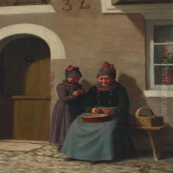 Mother And Daughter Shuking Peas - view 1