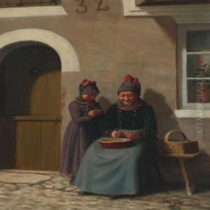 Mother And Daughter Shuking Peas