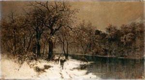 Cervi Nel Bosco Innevato by Prospero Ricca