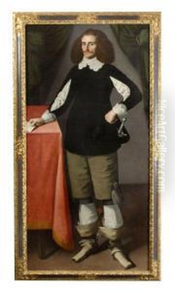Portrait Of A Gentleman, Full Length, By A Table - view 1