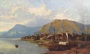 Veduta Di Paese Sul Lago