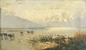 Paesaggio Lacustre Con Bovini by Guido Ricci