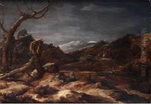 Bergige Landschaft Mit Zwei Einsiedlern