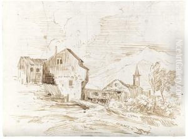 A Mountainous Landscape With Rural Buildings And A Church - view 1