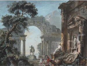 Capriccio Ruins; Seaport With Ruins And Figures