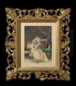 View Of An Elegantly Furnished Interiorwith A Seated Lady And Her Suitor View Of An Elegantly Furnished Interiorwith A Seated Lady And Her Suitor