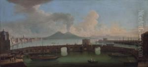 A View Of The Bay Of Naples With The Ponte Nuovo, Vesuvius by Gabriele Ricciardelli