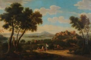 Paesaggio Laziale Con Veduta Fantastica Di Roma Sullo Sfondo Del Lago Trasimeno
