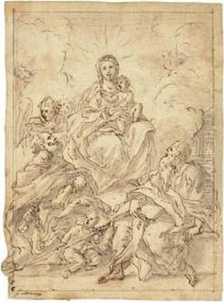 The Virgin And Child With Two Male Saints And Angels - view 1