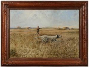 Pointer And Hunter In A Hayfield