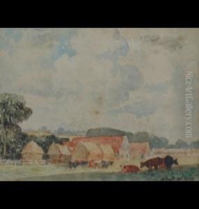 Cattle Grazing Before Barns by Alfred W. Rich