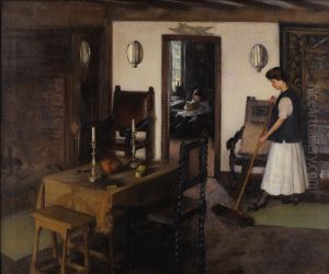 Woman Tidying The Kitchen by John Hubbard Rich