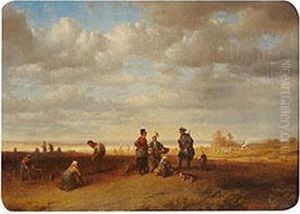 Kartoffelleser In Weiter Landschaft by Ernst Heinrich Richard